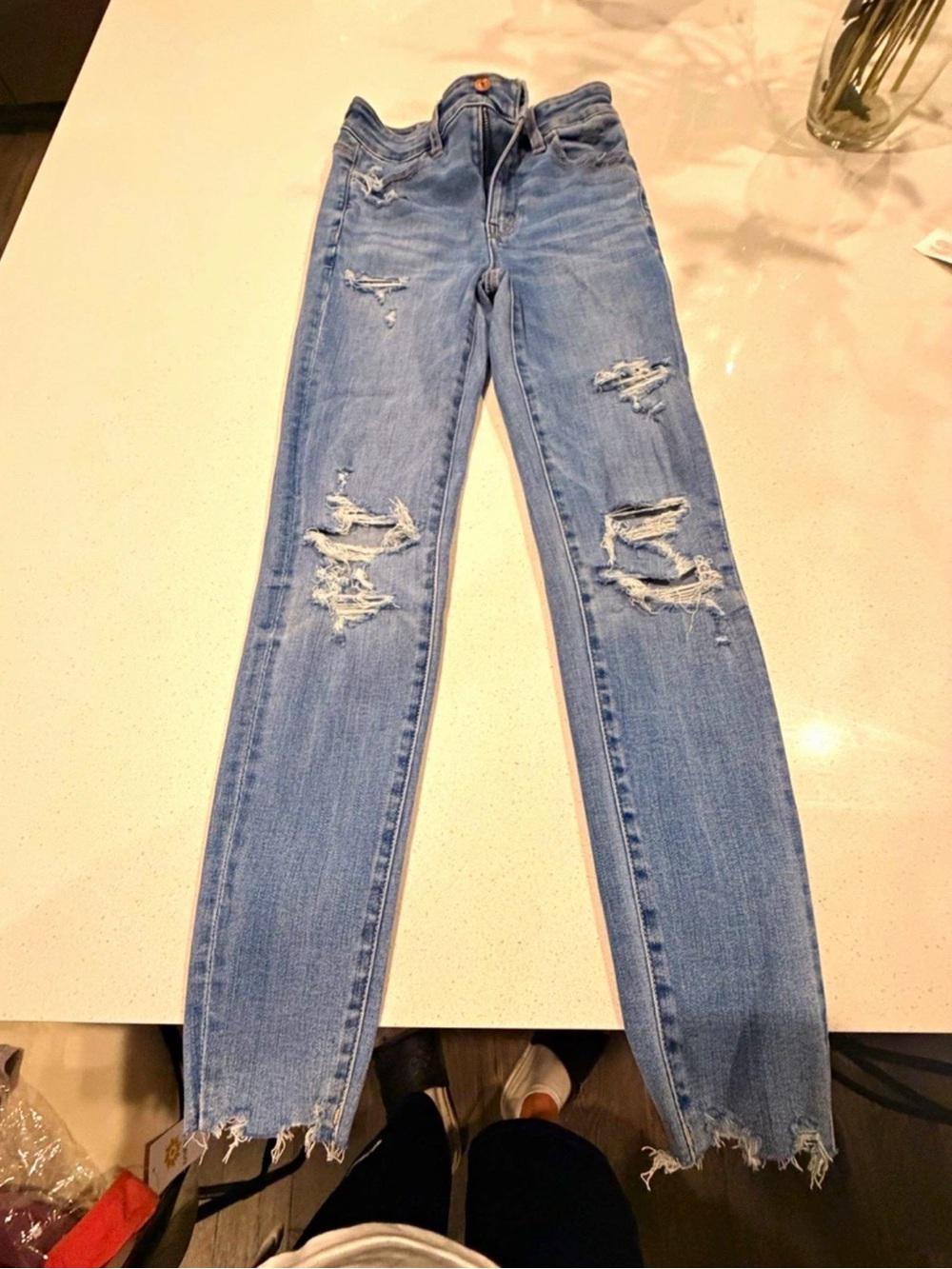 American Eagle Outfitters Light Blue Distressed Skinny Jeans
